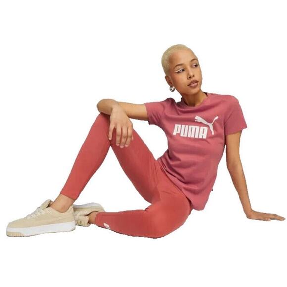 PUMA Womens Heather Pink Crew Neck Essential Logo Tee Shirt Size Medium - Picture 1 of 9
